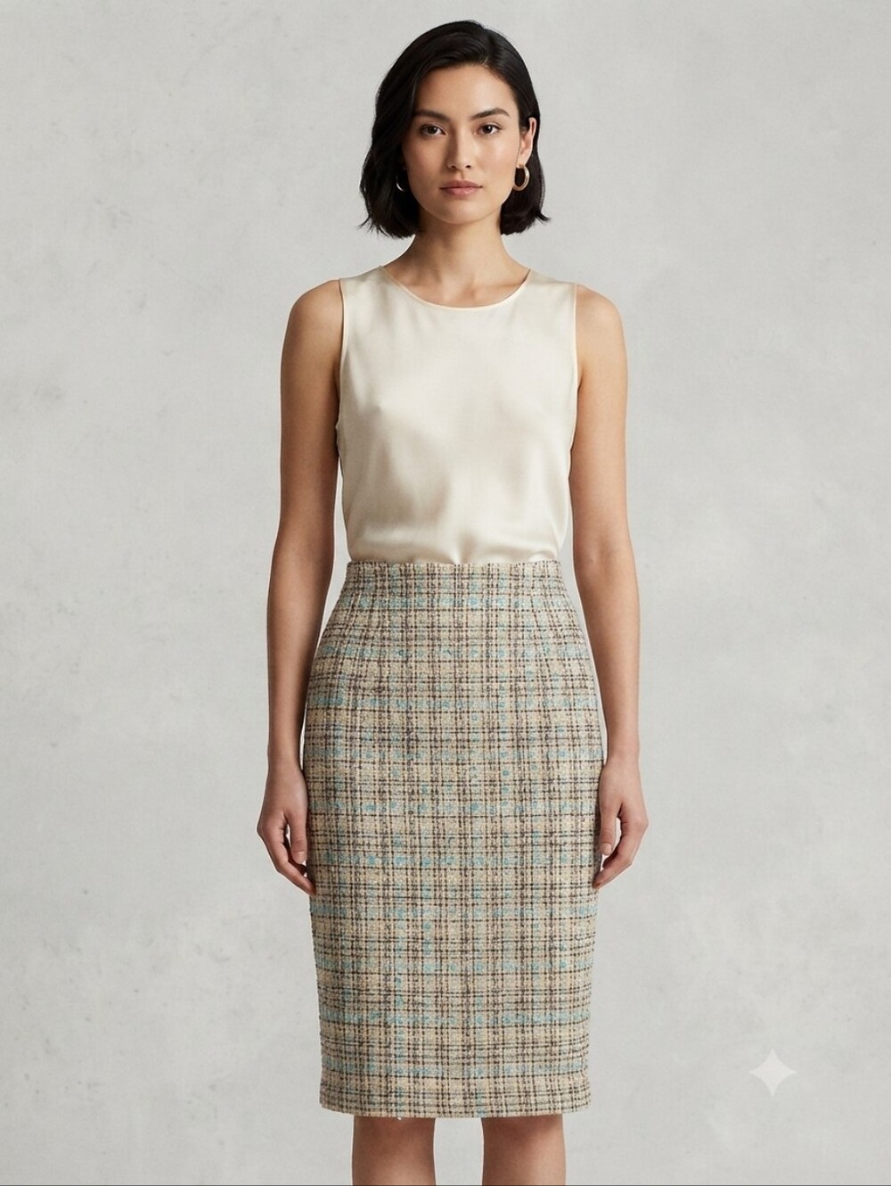 Joan Leslie Tweed Pencil Skirt Nude/Blue Women's Size 12
